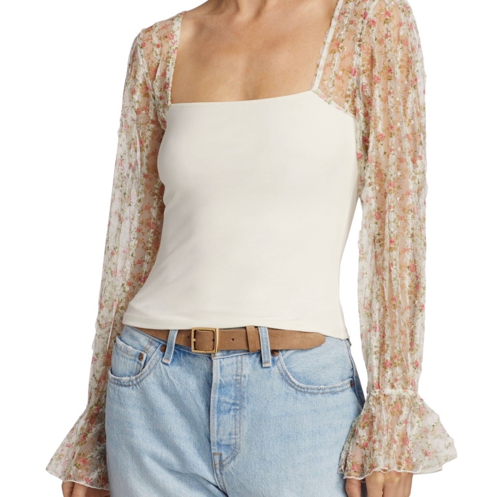 NWT FREE PEOPLE GIMMIE BUTTERFLIES SHEER SLEEVE TOP 🦋💐🌷🌹🌻